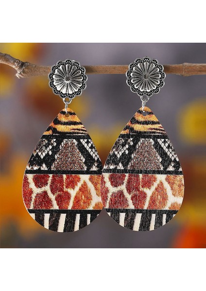 Renkli Patchwork Çift Taraflı Ahşap Küpe (Yurt Dışından) fırsatları