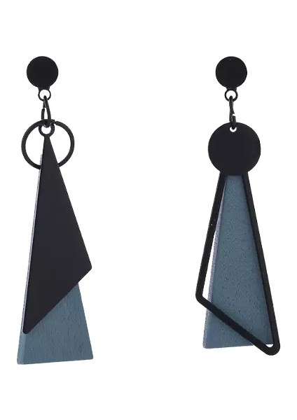 Mavi Üçgen Asimetrik Uzun Küpe (Yurt Dışından)