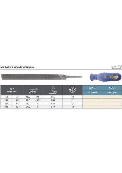 300MM Tome 1 Kenarı Yuvarlak Mil Eğesi