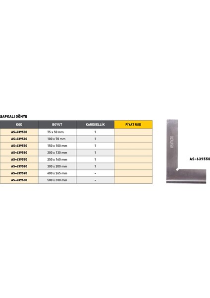 100X 70MM Asimeto Metal Şapkalı Gönye AS-639540