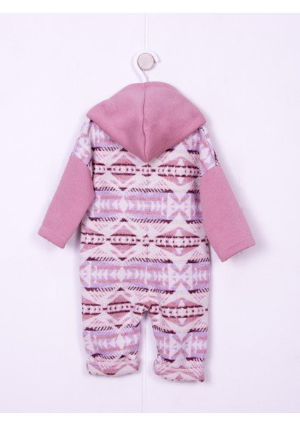 Pembe Etnik Desen Kapşonlu Bebe Tulum