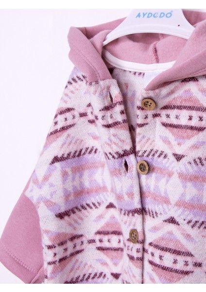 Pembe Etnik Desen Kapşonlu Bebe Tulum