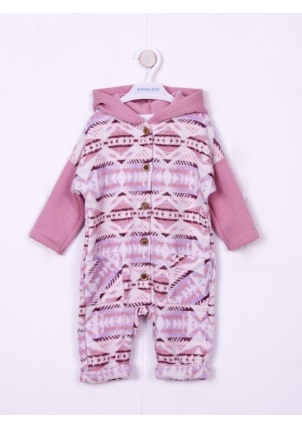 Pembe Etnik Desen Kapşonlu Bebe Tulum