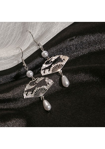 Vintage Çin Tarzı Ajurlu Yelpaze Püskül Küpe (Yurt Dışından)