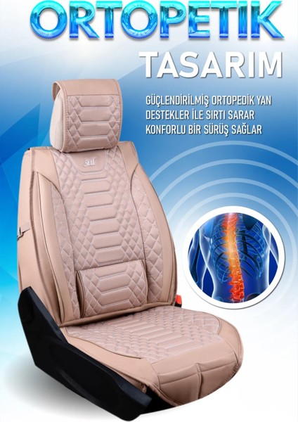 fiat Tempra Lüx Deri Oto Koltuk Kılıfı 5'li Set Tam Takım Royal Bej