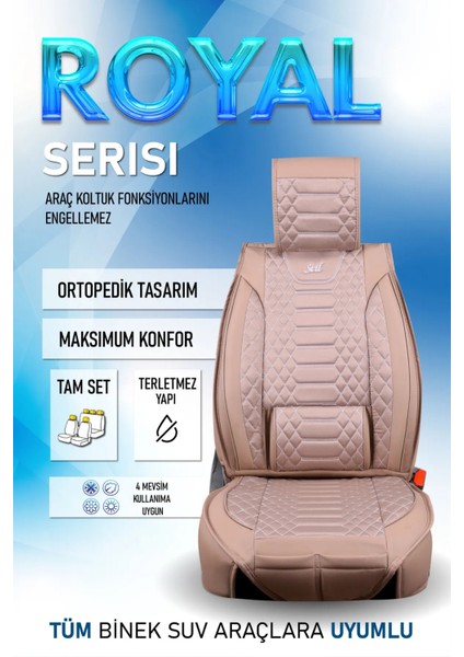 fiat Tempra Lüx Deri Oto Koltuk Kılıfı 5'li Set Tam Takım Royal Bej