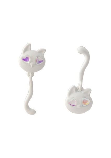 Sevimli Karikatür Kedi Asimetrik Üst Düzey Sevgi Küpe (Yurt Dışından) fiyatları