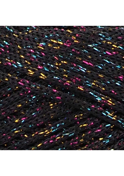 Floş Makrome Ipi 2 mm Siyah Gökkuşağı Simli