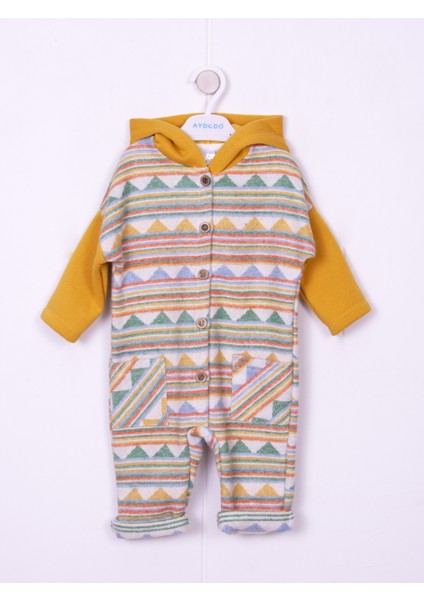 Hardal Etnik Desen Kapşonlu Bebe Tulum modelleri