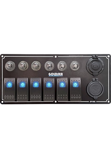 Switch Panel 6 Anahtar Otomatik Sigortalı Şarj + USB Soketli 12-24V Tekne Kontrol Paneli