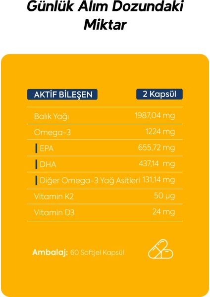 Dr.Henri Balık Yağı Içeren Omega-3 D3 & K2 Vitamin Kapsül Takviye Edici Gıda 9