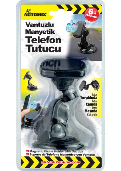 Vantuzlu Manyetik Telefon Tutucu