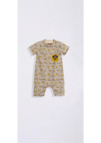 03-18 Ay Erkek Bebek Bej Renkli Monkey Pamuklu Tulum