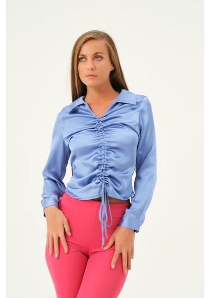 Önü Büzgülü Saten Bluz modelleri