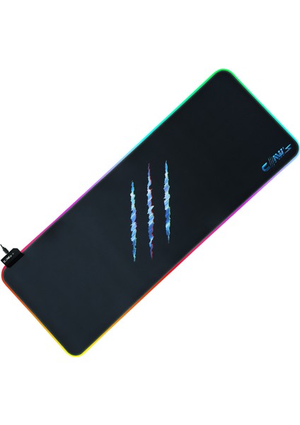 Raptor 80X30CM Mikrofiber Yüzey/Kaydırmaz Kauçuk Zemin 360° RGB Dikişli Xl Mousepad - Siyah