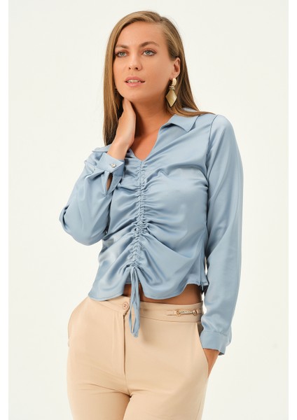 Önü Büzgülü Saten Bluz