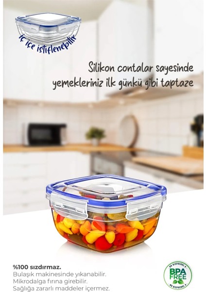 3lü Set 275 ml Contalı Sığ Kare Saklama Kabı