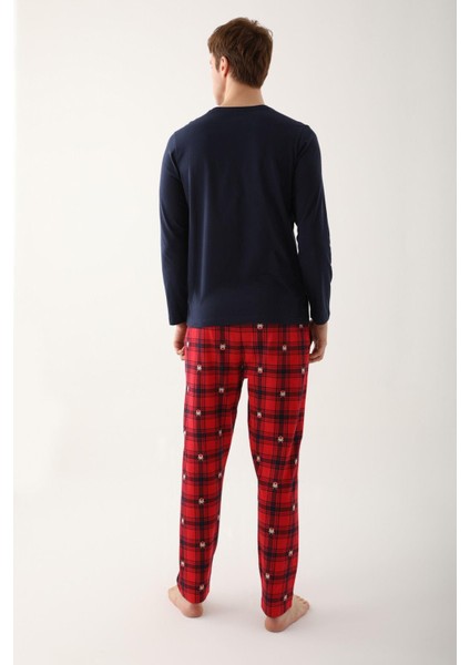2752 Deer Tiny Lacivert Erkek Uzun Kol Pijama Takım