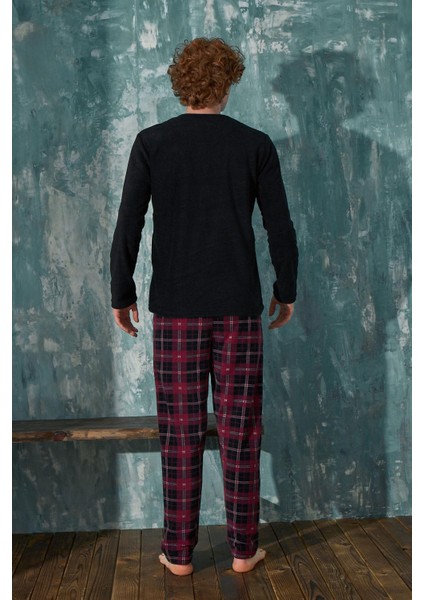 18113-4 Erkek Polar Patlı Üç Düğmeli Pijama Takım Uzun Kollu modelleri