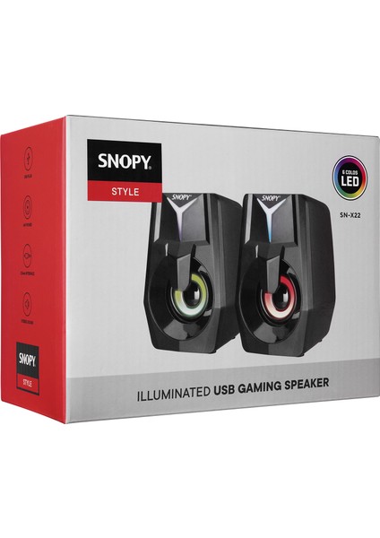 SN-X22 Style 2.0 Multimedia LED Işıklı 3W-2 Siyah USB Gaming Speaker