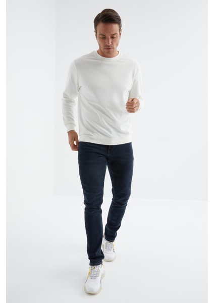 Ekru Basic O Yaka Rahat Form Erkek Sweatshirt - 88053