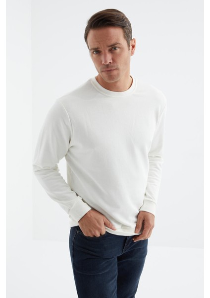 Ekru Basic O Yaka Rahat Form Erkek Sweatshirt - 88053