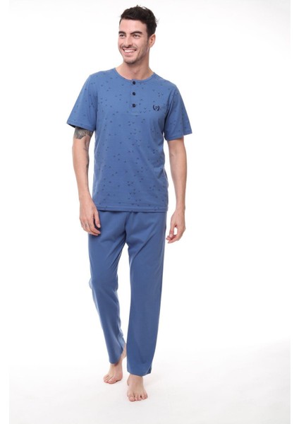1411 Erkek Kısa Kollu Düğmeli Pijama Takım