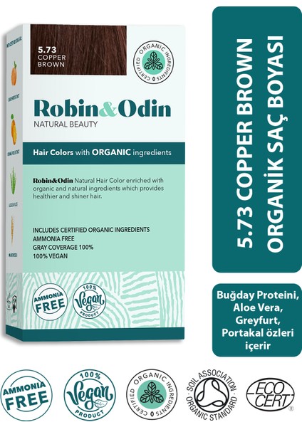 Robin & Odin Organik Amonyaksız Kalıcı Saç Boyası / 5.73 Bakır Kahve