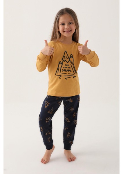 3170 Garson Climb Your Big Dreams Kız Çocuk Uzun Kol Pijama Takım