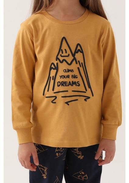 3170 Garson Climb Your Big Dreams Kız Çocuk Uzun Kol Pijama Takım