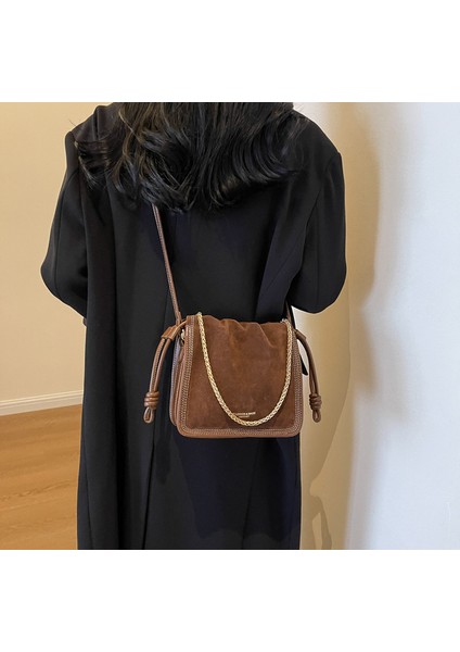 Sonbahar ve Kış Retro Süet Kadın Askısı Kadın Omuz Crossbody Zincir Kadın Çanta (Yurt Dışından) modelleri