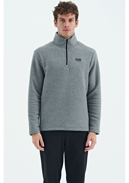 River Gri Melanj Dik Yaka Erkek Polar Sweatshirt - 88310