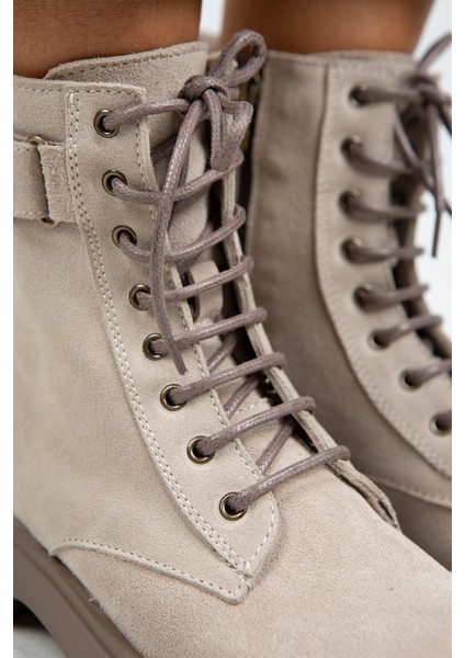 Adel Kadın Deri Bağcıklı Içten Fermuarlı Bej Süet-Vizon Bot fiyatları