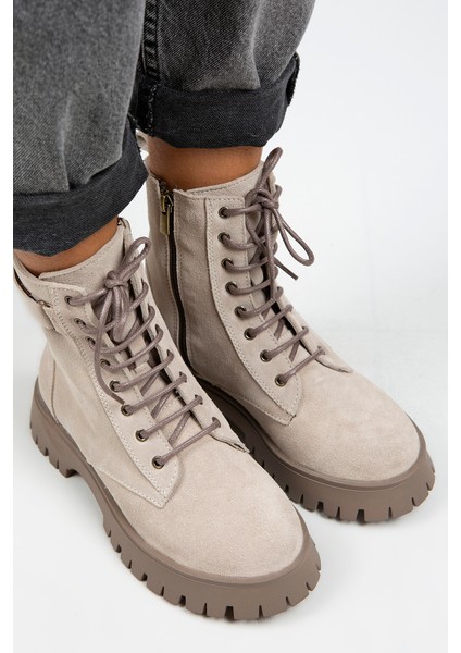 Adel Kadın Deri Bağcıklı Içten Fermuarlı Bej Süet-Vizon Bot fırsatları