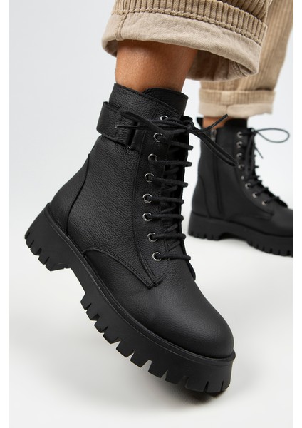 Adel Kadın Deri Bağcıklı Içten Fermuarlı Siyah-Siyah Bot fırsatları