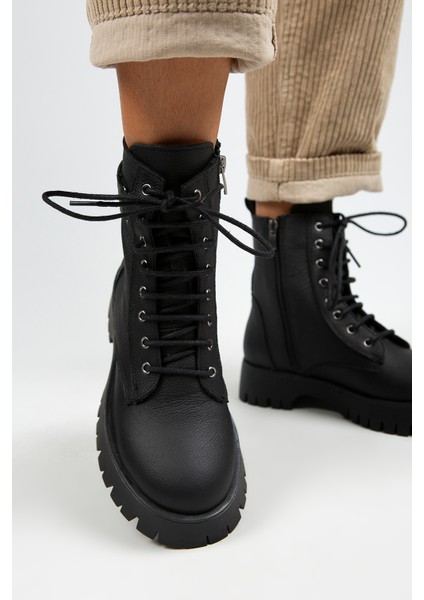 Adel Kadın Deri Bağcıklı Içten Fermuarlı Siyah-Siyah Bot indirimleri