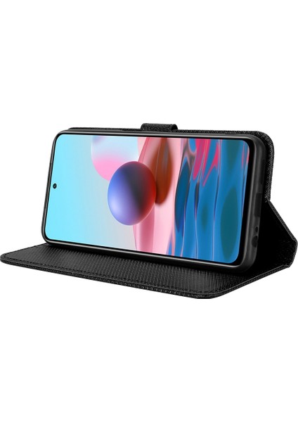 Xiaomi Poco M5S Için 4g/redmi Not 10 4g/redmi Not 10S 4g Elmas Doku Telefon Kılıfı Pu Deri Kapak Cüzdan Stand-Black (Yurt Dışından)