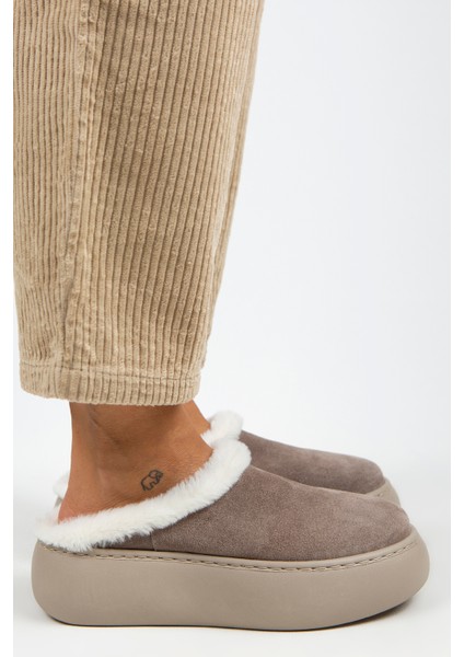 Miranda Kadın Deri Düz Içi Kürklü Vizon Terlik