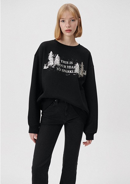 Yılbaşı Temalı Siyah Sweatshirt fiyatları