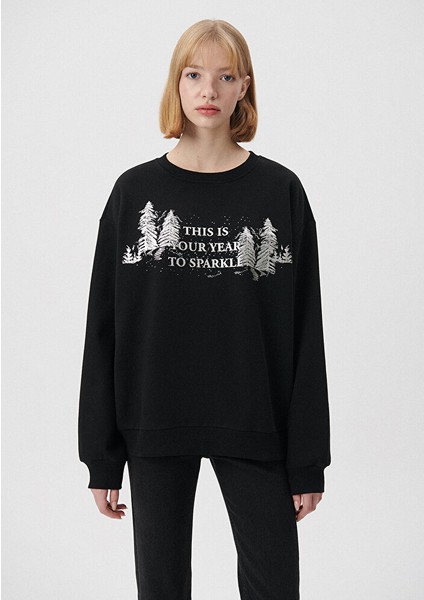 Yılbaşı Temalı Siyah Sweatshirt modelleri