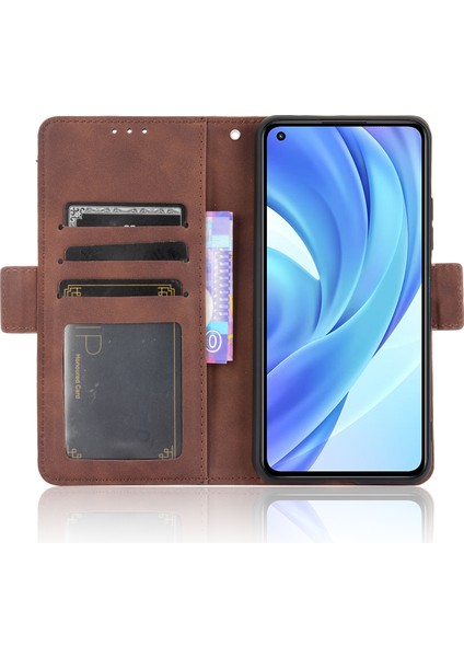 Cüzdan Tasarımı Birden Fazla Kart Yuvası Deri Deri Telefon Kılıfı Xiaomi Mi 11 Lite 4g/5g/mi 11 Lite 5g-Brown (Yurt Dışından)