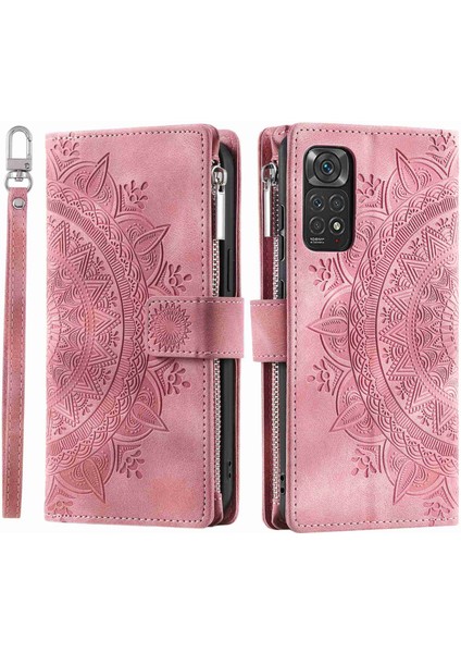 Xiaomi Için Redmi Note 11 4g (Qualcomm)/redmi Note 11S 4g Pu Deri Stand Çok Kart Yuvası Cüzdan Fermuar Cep Mandala Çiçek Baskılı Telefon Kılıfı Gold (Yurt Dışından)