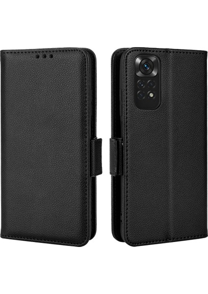 Xiaomi Için Redmi Note 11 4g (Qualcomm)/redmi Note 11S 4g Litchi Doku Pu Deri Cüzdan Kılıf Standı Manyetik Kapatma Şok Geçirmez Telefon Kapak Black (Yurt Dışından)