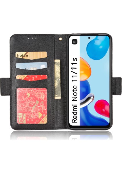 Xiaomi Için Redmi Note 11 4g (Qualcomm)/redmi Note 11S 4g Litchi Doku Pu Deri Cüzdan Kılıf Standı Manyetik Kapatma Şok Geçirmez Telefon Kapak Black (Yurt Dışından) fırsatları