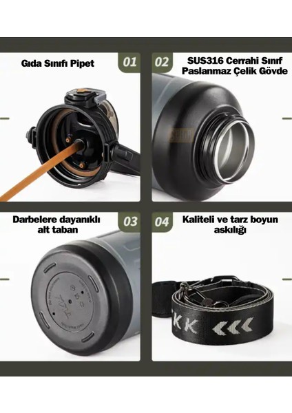 Tkk Yeni Koleksiyon 500ML Filtreli Pipetli / Pipetsiz Kullanım Askılı Paslanmaz Çelik Termos Matara fiyatları