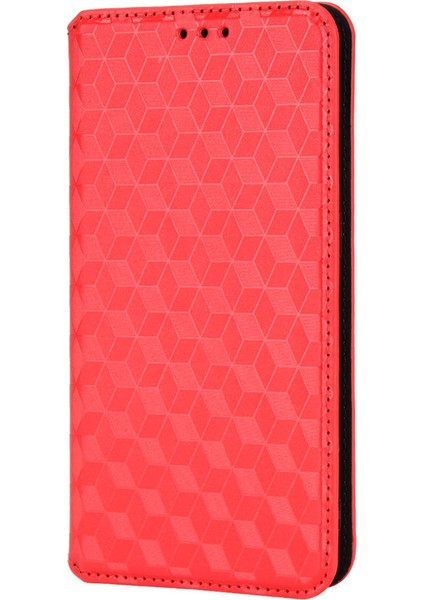 Xiaomi Için Redmi Note 11 4g (Qualcomm)/redmi Not 11S 4g Baskılı Rhombus Desen Flip Cüzdan Kılıfı Manyetik Adsorpsiyon Stand Yumuşak Tpu Iç Pu Deri Koruyucu Telefon Kapak-Kırmızı (Yurt Dışından) modelleri