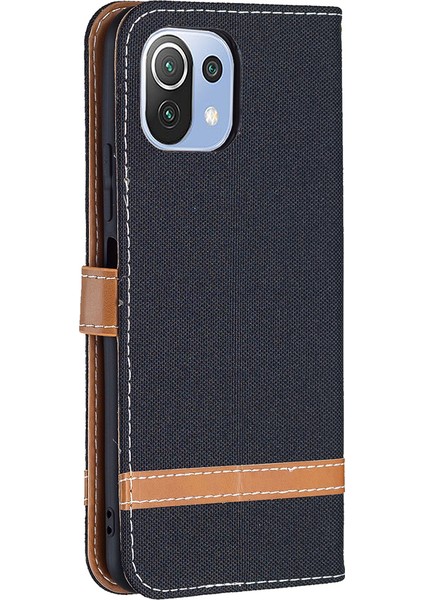 Jeans Kumaş Kaplamalı Ekleme Standı Cüzdan Deri Telefon Kapağı Xiaomi Mi 11 Lite 4g/5g/11 Lite 5g Ne-Black (Yurt Dışından) modelleri
