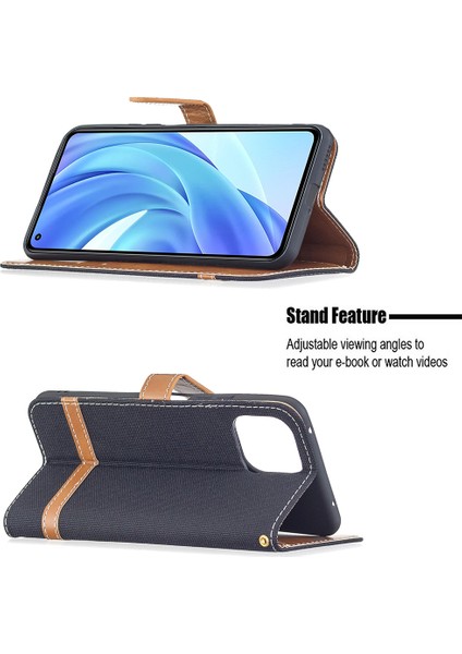 Jeans Kumaş Kaplamalı Ekleme Standı Cüzdan Deri Telefon Kapağı Xiaomi Mi 11 Lite 4g/5g/11 Lite 5g Ne-Black (Yurt Dışından) fırsatları