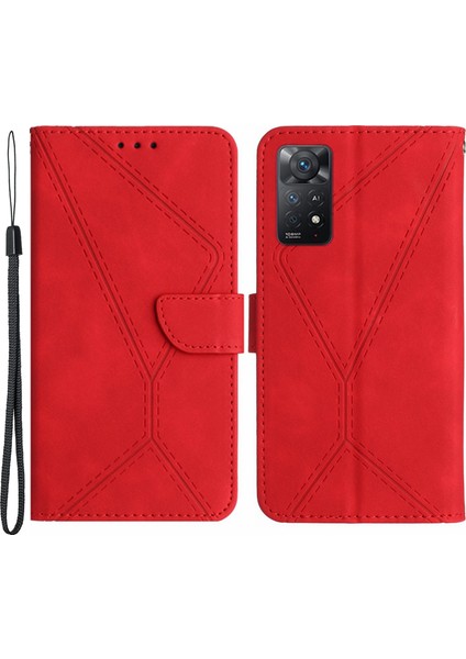 Xiaomi Için HT05 Redmi Not 11 4g (Qualcomm)/not 11S 4g Baskılı Çizgi Cüzdan Stand Cilt Touch Pu Deri Telefon Kapak-Kırmızı (Yurt Dışından)