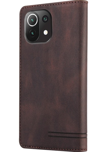 Xiaomi Mi Için Cilt Touch Pu Deri Kılıfı 11 Lite 4g/5g/11 Lite 5g Ne, Cüzdan Stand Telefon Kapağı Rfıd Blowantork Kofee Ile (Yurt Dışından)